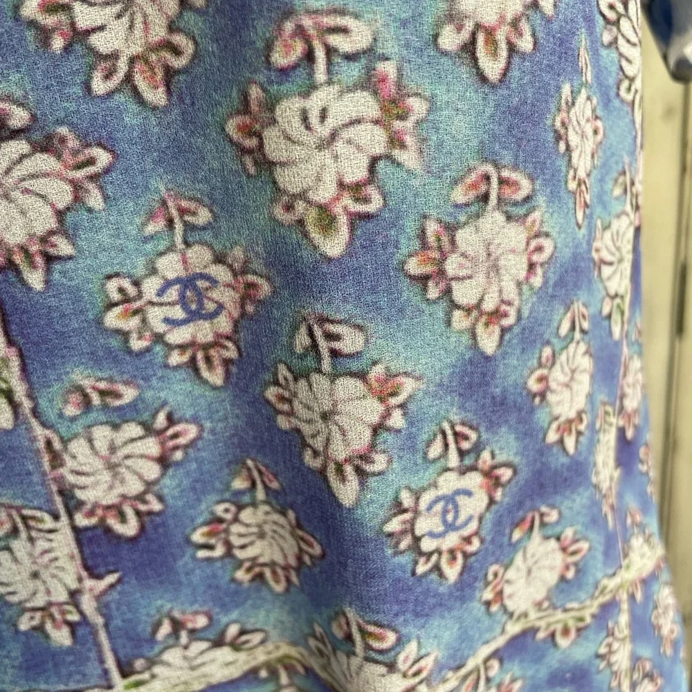 Chanel 15c silk blouse blue scarf logo shirt sz 34